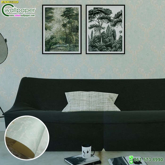 วอลเปเปอร์ติดผนังลายหลุยส์สีเขียวครีม No. YS-320203