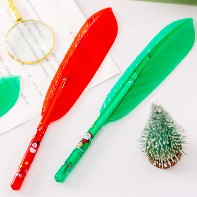 🎄⭐ปากกาเจลดำ⭐🎄รูปทรงขนนกลายคริสมาส⚫ไส้สีดำ 0.5📌เลือกสี✔️พร้อมส่งในไทย เครื่องเขียน ปากกาลายการ์ตูน ปากกาเจล