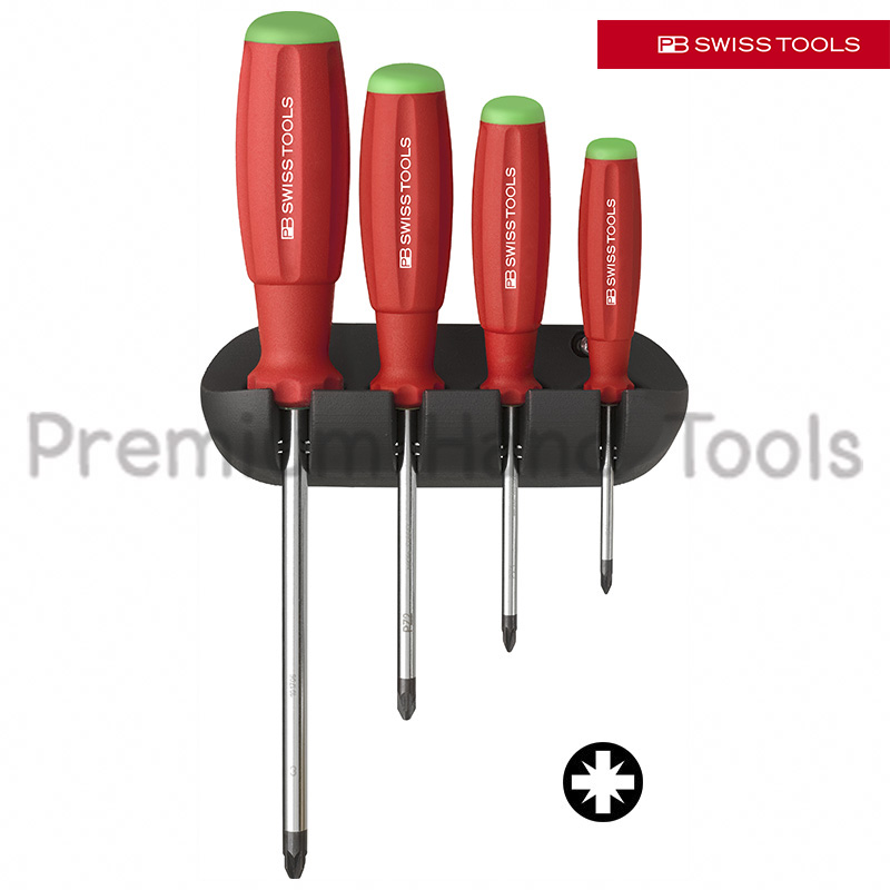ชุดไขควง PB Swiss Tools รุ่น PB 8243 ปาก PZ ด้ามยาง พร้อมที่แขวนผนัง (4 ตัว/ชุด)