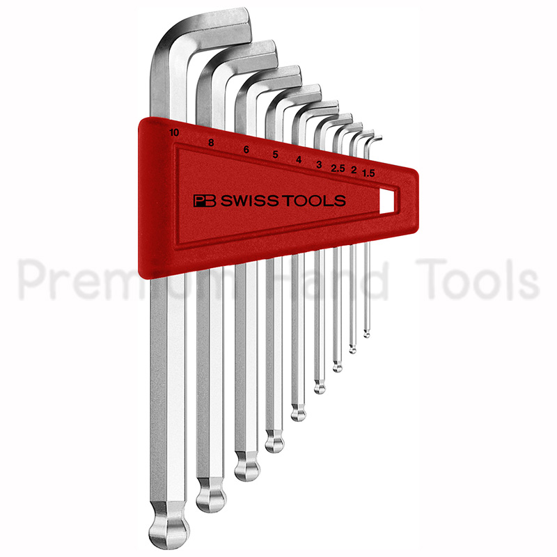 หกเหลี่ยมชุด PB Swiss Tools หัวบอล สั้น คอสั้น 100° รุ่น PB 2212 H-10 (9 ตัว/ชุด)