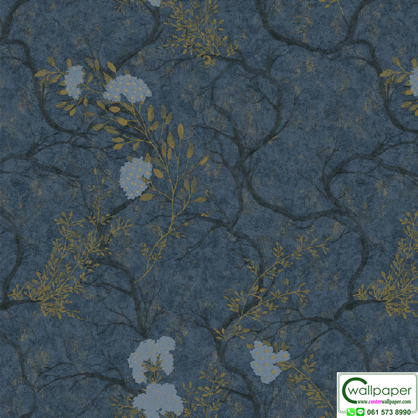 วอลเปเปอร์ลายใบไม้สีเงินพื้นสีครีม