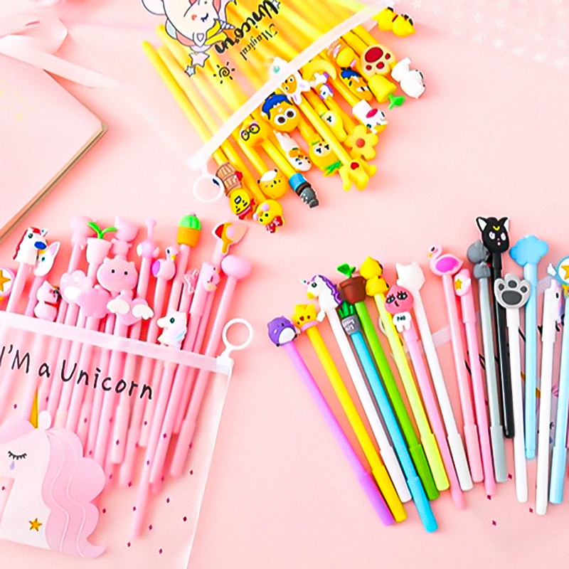 🔥ถูกที่สุด การันตี🔥ปากกาเจลหัวการ์ตูนน่ารัก ชุดยอดฮิต เจลสีน้ำเงิน/ดำ(🎲สุ่มลาย)เครื่องเขียน ราคาส่ง