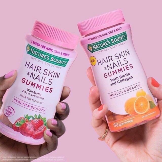 Nature's Bounty Optimal Solutions Hair Skin & Nails Gummies #Strawberry Flavored 80 Gummies