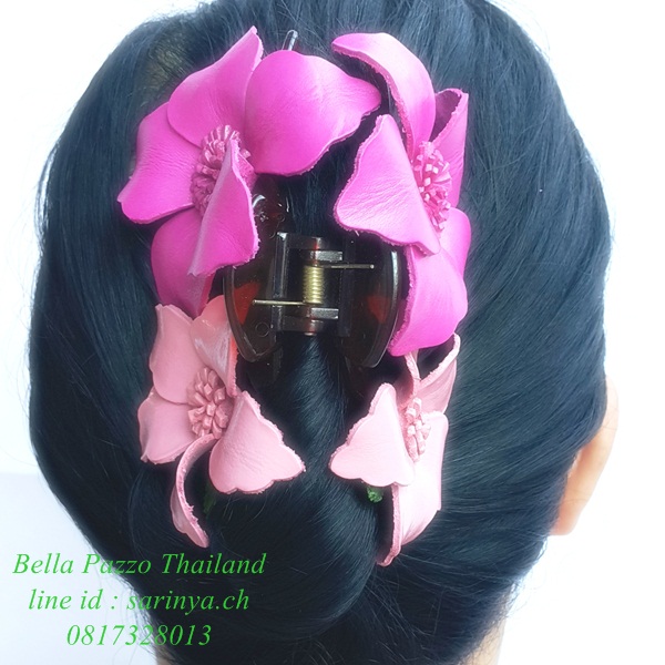 กิ๊บติดผมขยุ้มดอกกล้วยไม้5แฉก 4ดอก หนังแท้แฮนด์ พร้อมส่ง