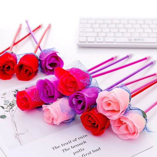 🌹ปากกากุหลาบผ้า🌹💐ไส้น้ำเงิน 0.5มม 🎲สุ่มสี✔️พร้อมส่งในไทย วาเลนไทน์