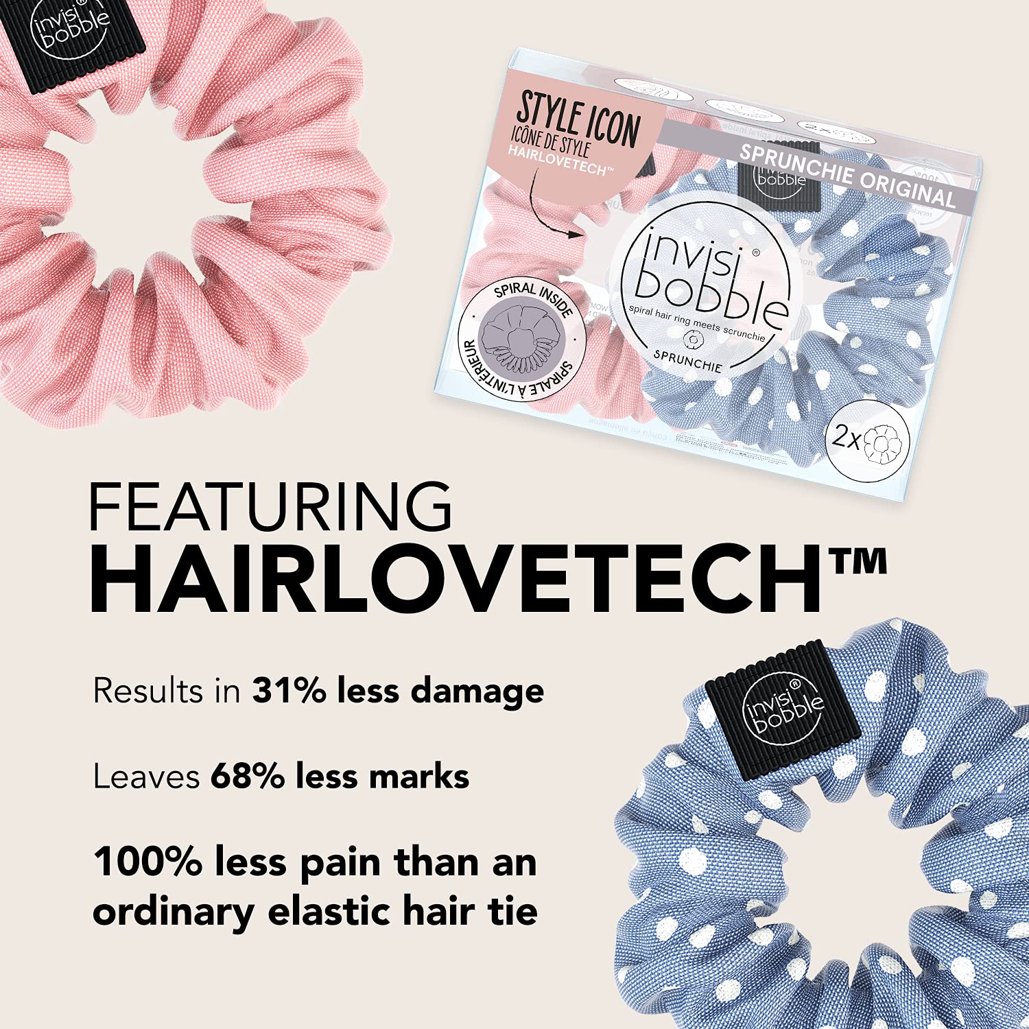 Invisibobble Sprunchie Spiral Hair Ring - Dot's It and No Morals, But Corals 2 Pack