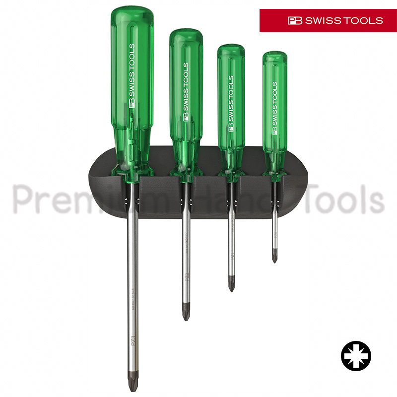 ชุดไขควง PB Swiss Tools รุ่น PB 243 ปาก PZ ด้าม Classic สีเขียว พร้อมที่แขวนผนัง (4 ตัว/ชุด)