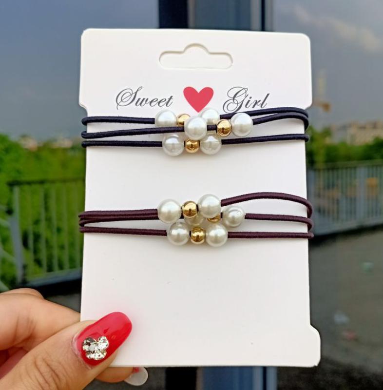 ⭐ยางยืดรัดผมสามสายไข่มุกขาวทอง ชิ้นละ 2 บาท(📌คละสีตามแบบ)✔️พร้อมส่ง Ohwowshop ยางยืด ยางมัดผม ยางยืดรัดผมเกาหลี ยางรัดผม