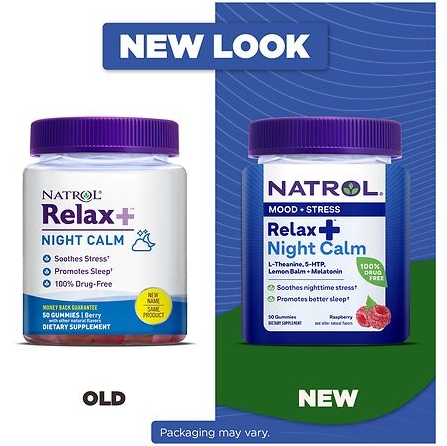 Natrol Relax+ Night Calm Daily Stress Relief Gummies 50 Gummies #Raspberry