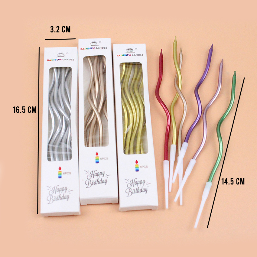 🔥สินค้าขายดี🔥 🎂เทียน Happy birthday เทียนยาว ก้านหยัก แพ็ค 6 ชิ้น ราคาแพ็คละ 6-9 บาท📌สินค้าเลือกสี✔️พร้อมส่ง Ohwowshop เทียนวันเกิด เทียนสี