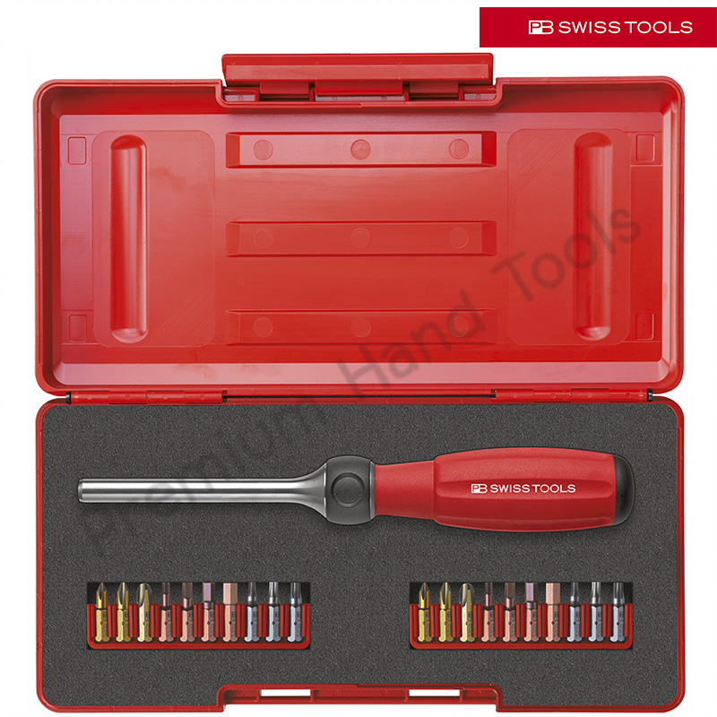 ไขควงชุด PB Swiss Tools รุ่น PB 8510.R-100 SET ด้ามฟรีปรับล็อคซ้ายขวา แกนยาว พร้อมดอกไขควง 20 ดอก