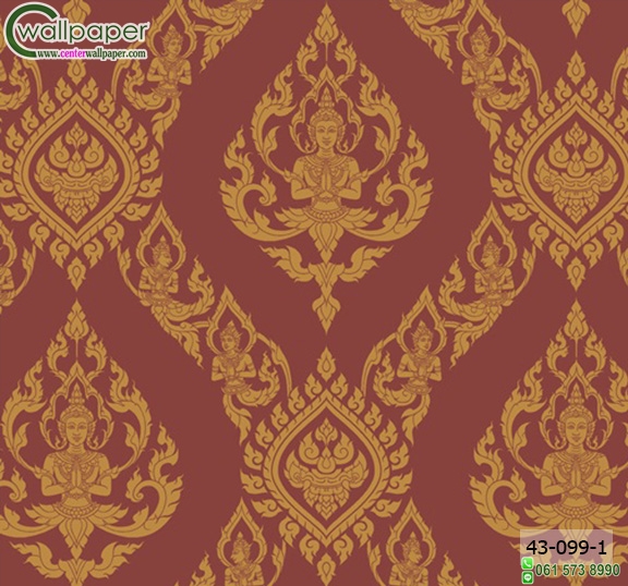 wallpaper ลายไทยห้องพระ ลายเทพพนมสีแดงอ่อน