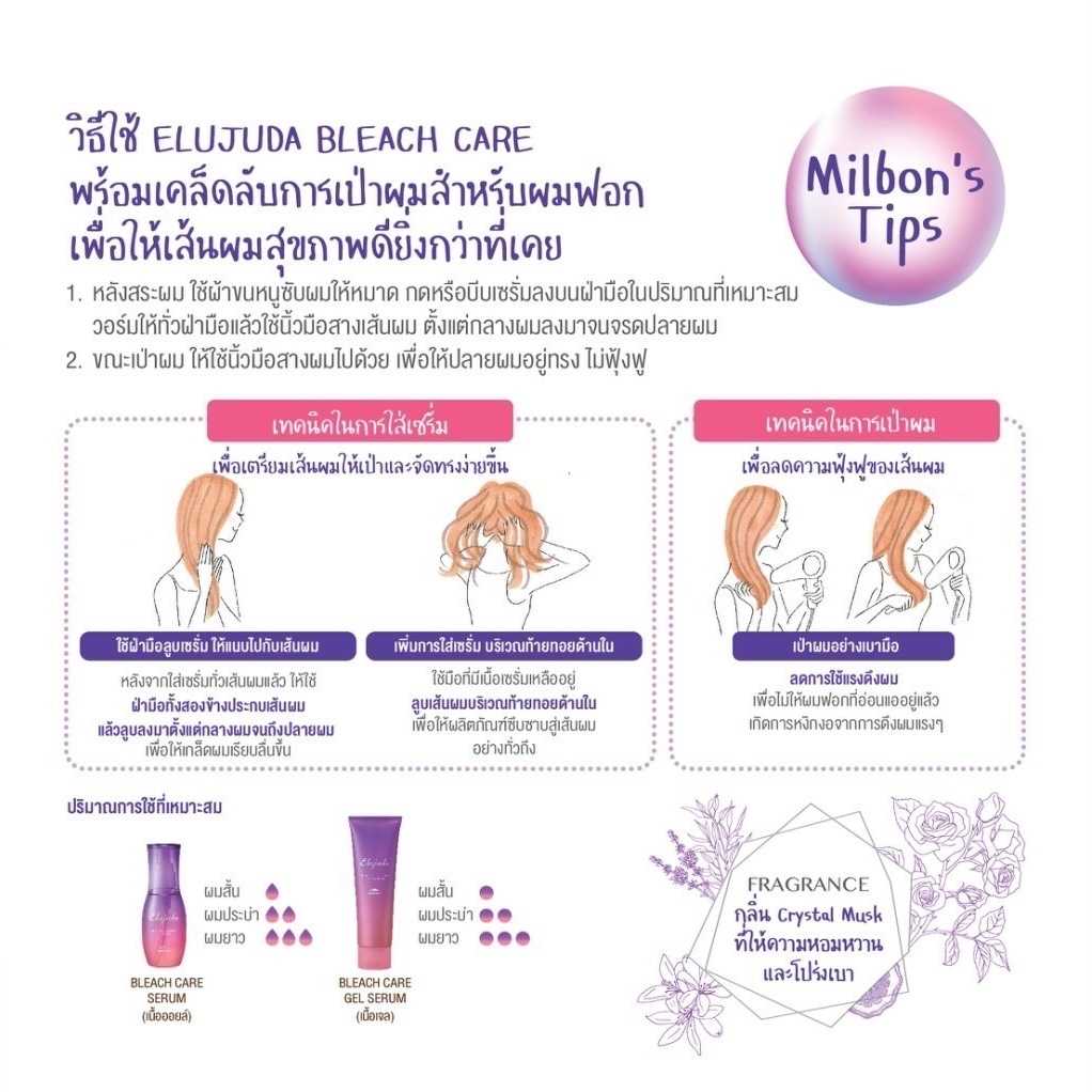 Milbon Elujuda Bleach Care Hair Serum 120 ml. เซรั่มดูแลสำหรับผมฟอก