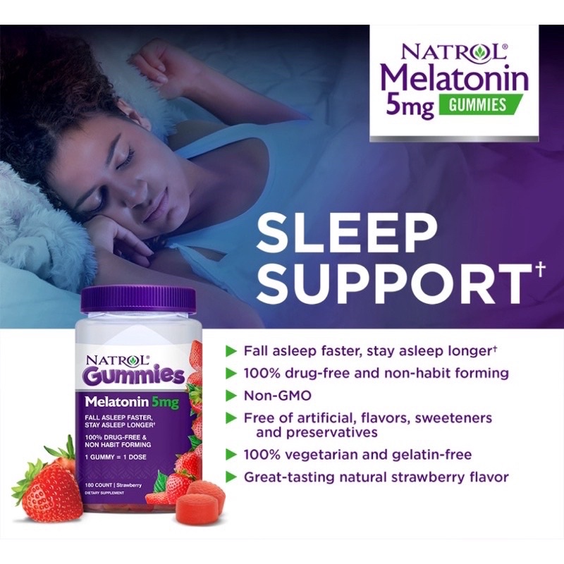 Natrol Gummies Melatonin Strawberry 5 mg. 180 Gummies