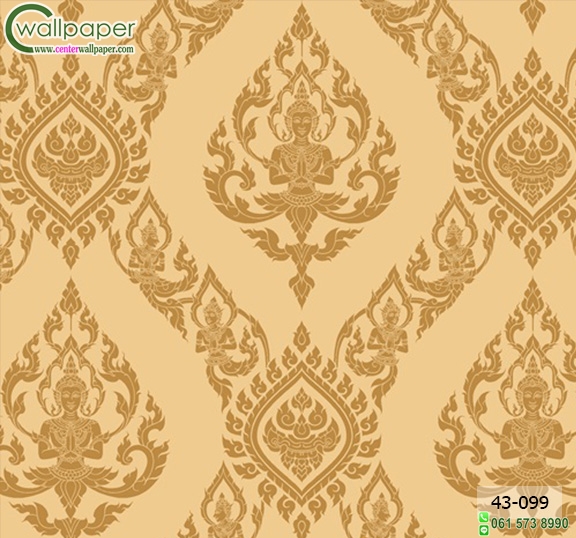 wallpaper ลายไทยห้องพระ ลายเทพพนมสีทอง