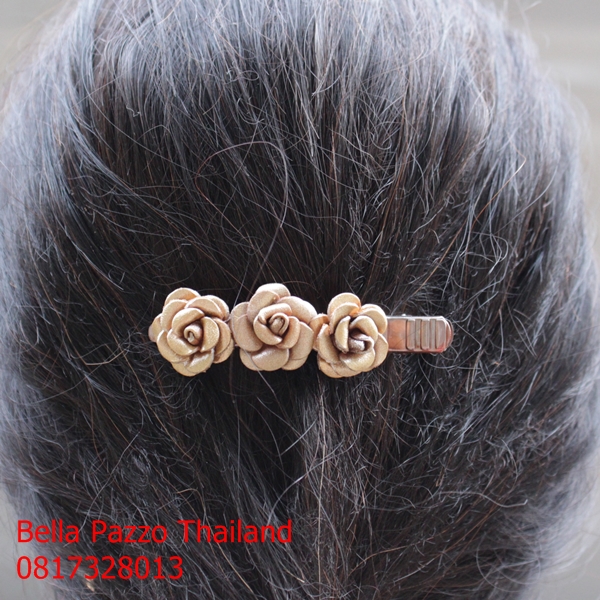 กิ๊บติดผมกุหลาบ 2 cm. 3 ดอก หนังแท้ทำมือ แฮนด์เมด Leather flower, hair clip, handmade, handicraft