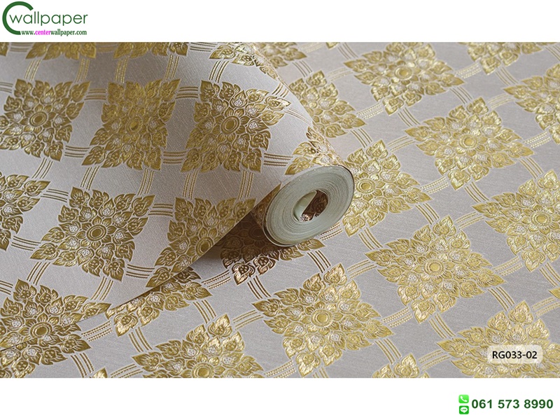 wallpaper ลายไทย ตราประจำยาม สีครีม-ทอง