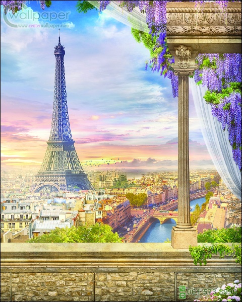 ภาพวิวสำเร็จรูป ภาพวาด ระเบียงมองเห็นหอไอเฟล