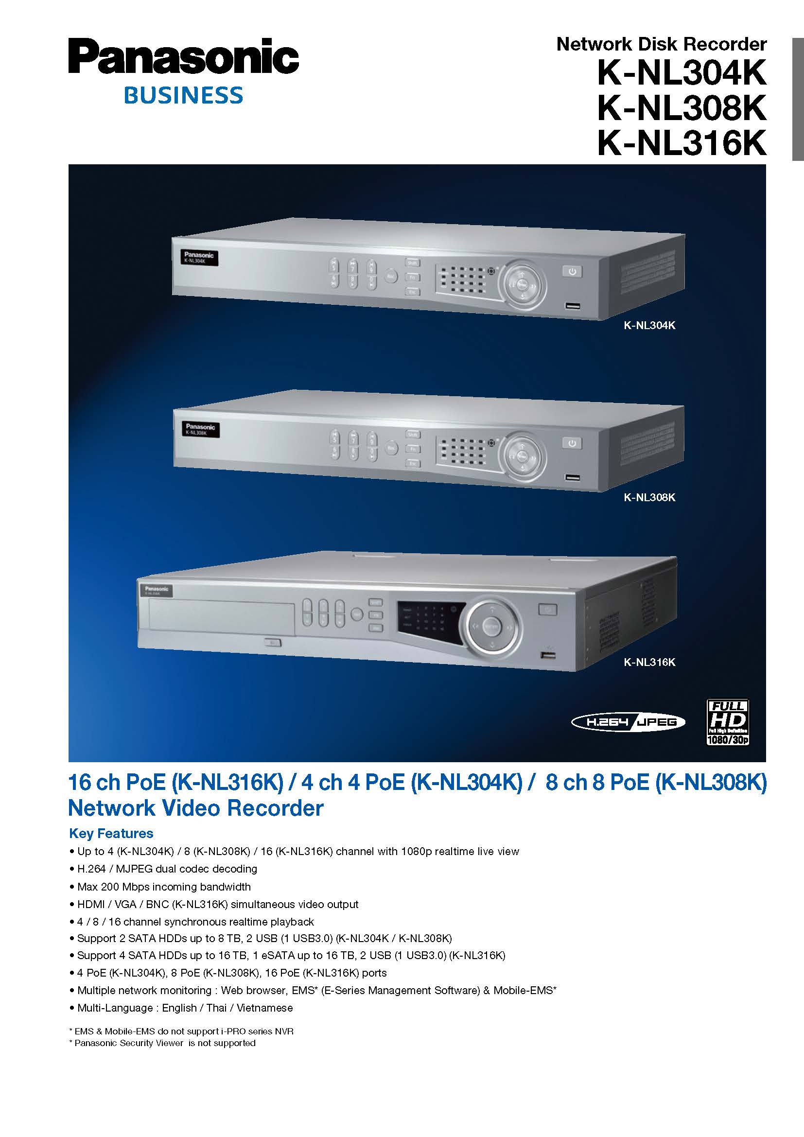 E-Series Panasonic NVR 16 CH Model: K-NL416K