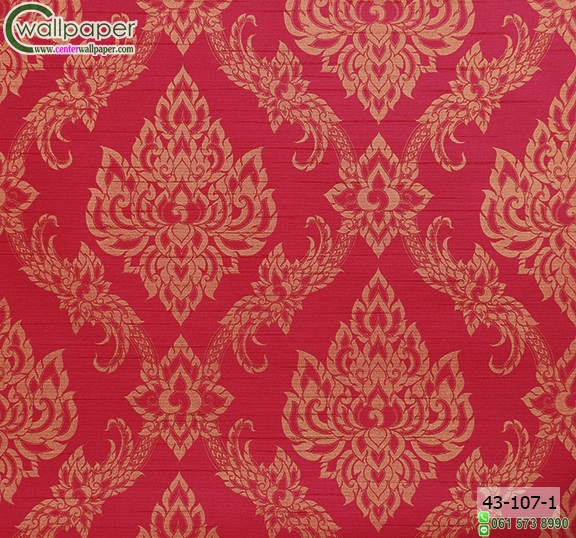 wallpaper ลายไทยห้องพระ บัวแก้วสีแดง