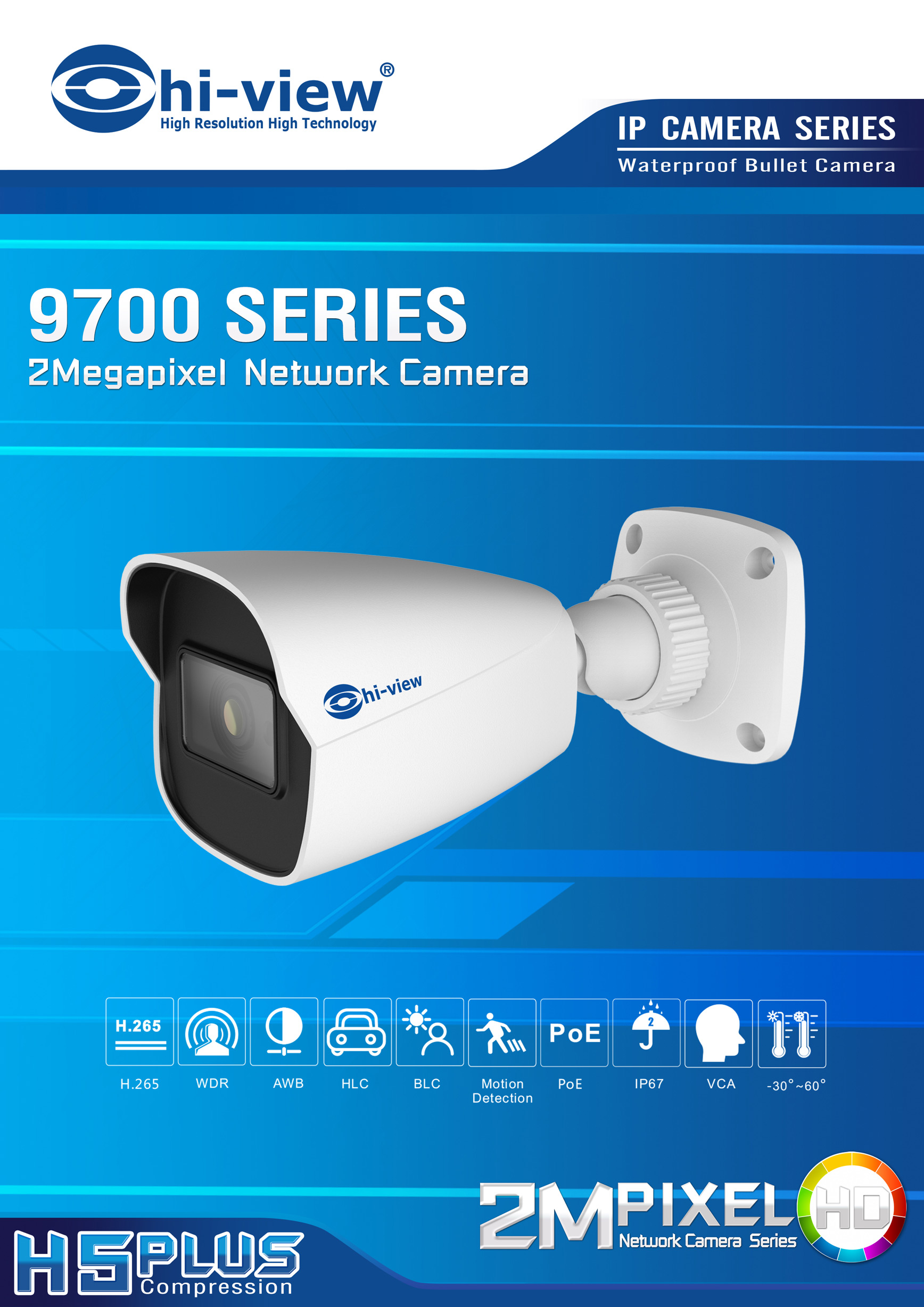 HP-97B202PE IP Camera 2MP ( 1920 x 1080 ) H.265 coding IP 9700 series