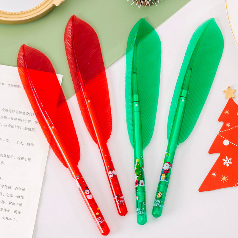 🎄⭐ปากกาเจลดำ⭐🎄รูปทรงขนนกลายคริสมาส⚫ไส้สีดำ 0.5📌เลือกสี✔️พร้อมส่งในไทย เครื่องเขียน ปากกาลายการ์ตูน ปากกาเจล