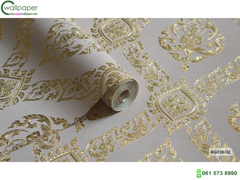 วอลเปเปอร์ลายเทพพนม สีครีม-ทอง