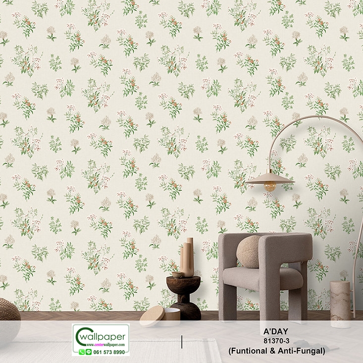 วอลเปเปอร์ลายดอกไม้ พื้นสีเทา No.81370-3