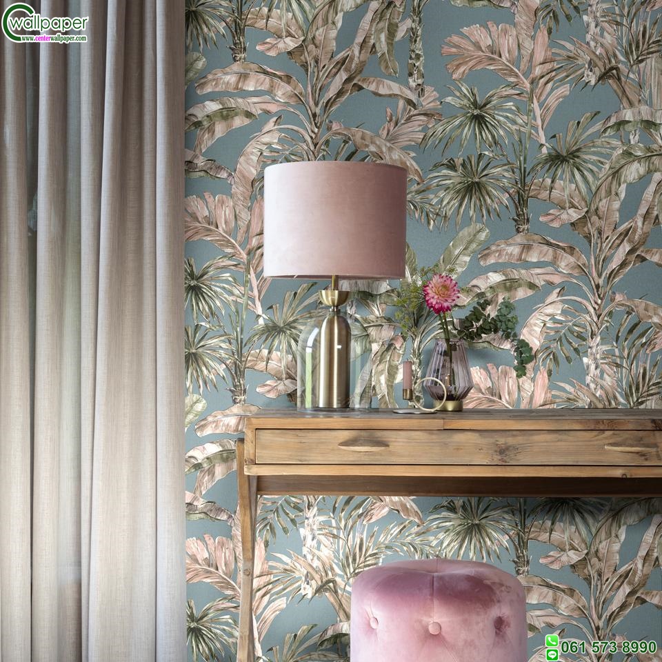Tropical wallpaper ลายใบกล้วย พื้นหลังสีฟ้า