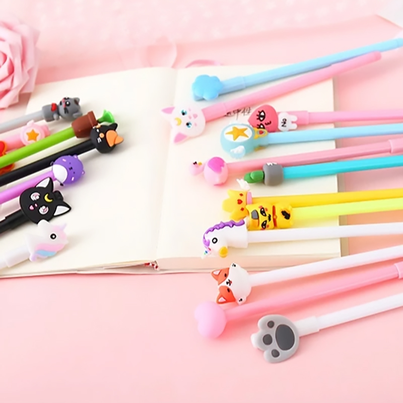 🔥ถูกที่สุด การันตี🔥ปากกาเจลหัวการ์ตูนน่ารัก ชุดยอดฮิต เจลสีน้ำเงิน/ดำ(🎲สุ่มลาย)เครื่องเขียน ราคาส่ง