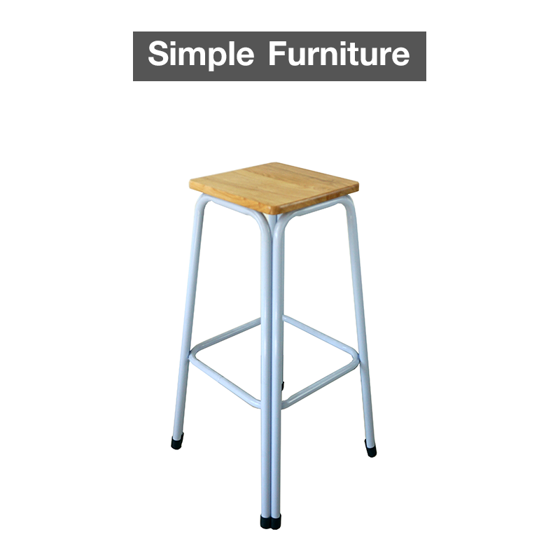Simple Furniture เก้าอี้ขาเหล็กคู่ ท๊อปไม้ยางพารา สูง 30 นิ้ว สีธรรมชาติ