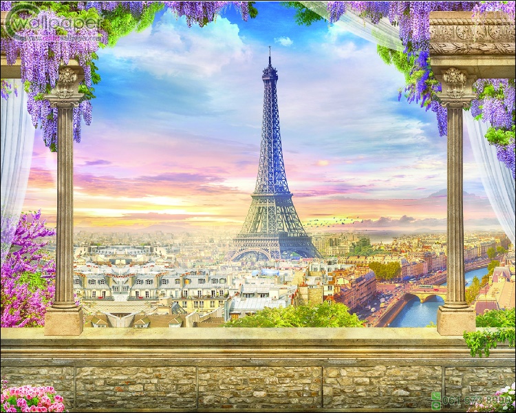 ภาพวิวสำเร็จรูป ภาพวาด ระเบียงมองเห็นหอไอเฟล