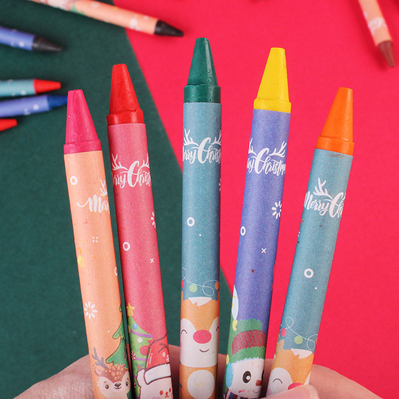 🌈สีเทียนกล่อง🌈 ลายคริสต์มาส 8 สี กล่องละ 7 บาท ✔️พร้อมส่ง Ohwowshop Color ดินสอ เครื่องเขียน merry christmas