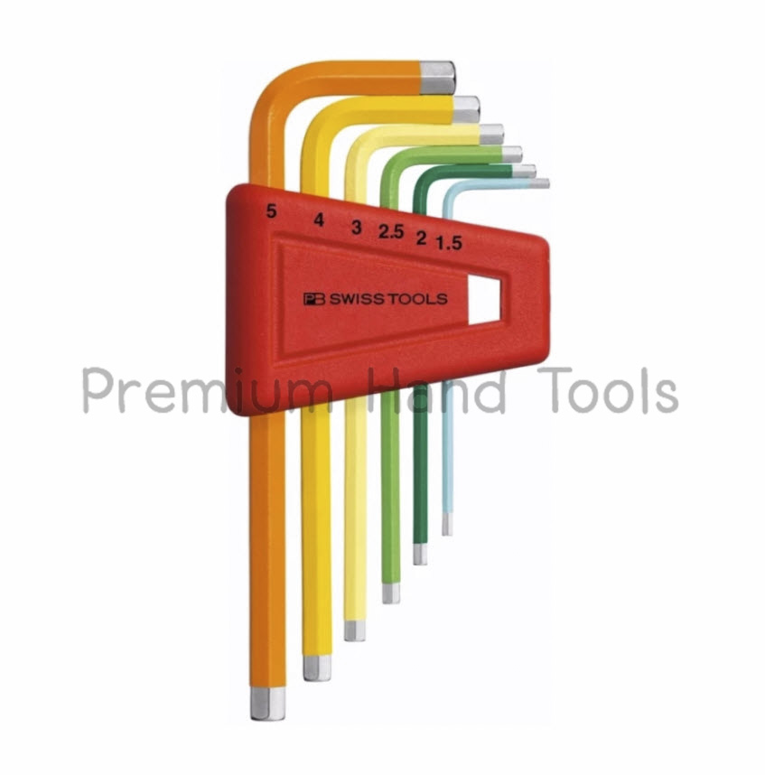 PB Swiss Tools PB 210 H-5 RB Multicolor ประแจหกเหลี่ยมชุด หัวตัด สั้น เบอร์ 1.5-5 มิบ 6 ตัวชุด แยกขนาดตามสี