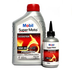 MOBIL Super Moto Scooter 4-AT 10W-30 ขนาด 0.8 ลิตร + Gear Oil 80W-90 ขนาด 0.12 ลิตร