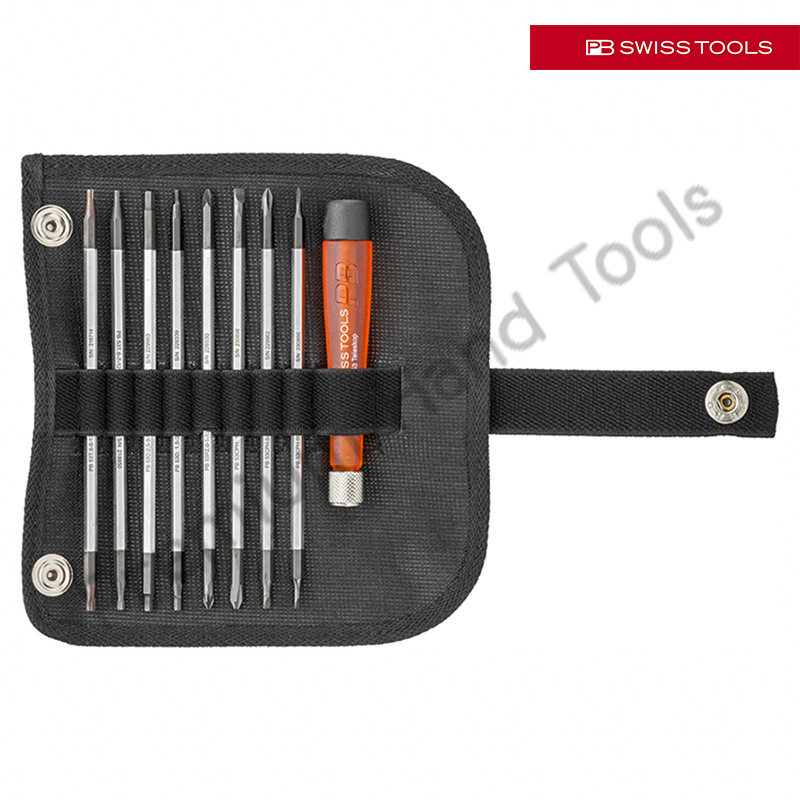 ไขควงชุดเล็ก PB Swiss Tools รุ่น PB 515 พร้อมแกนไขควง ปากแบน แฉก PZ หกเหลี่ยม หัวดาวTorx (9 ตัว/ชุด 16 หัวไขควง)