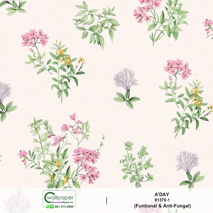 วอลเปเปอร์ลายดอกไม้สีชมพู พื้นสีชมพูอ่อน No.81370-1