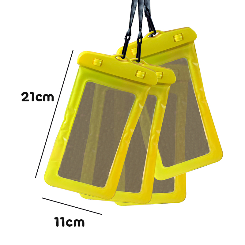 💦💛ซองกันน้ำเหลือง💛💦🌈ขอบกันกระแทก 21x11💯ฟรีสายคล้องคอ ทัชสกรีนได้✅พร้อมส่งในไทย กันน้ำ ซอง