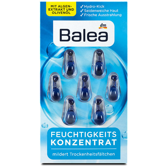 Balea Feuchtigkeits Konzentrat 7 Capsules (1 แผงมี 7 แคปซูล) สูตรสาหร่ายน้ำทะเลลึกสำหรับผิวแห้ง