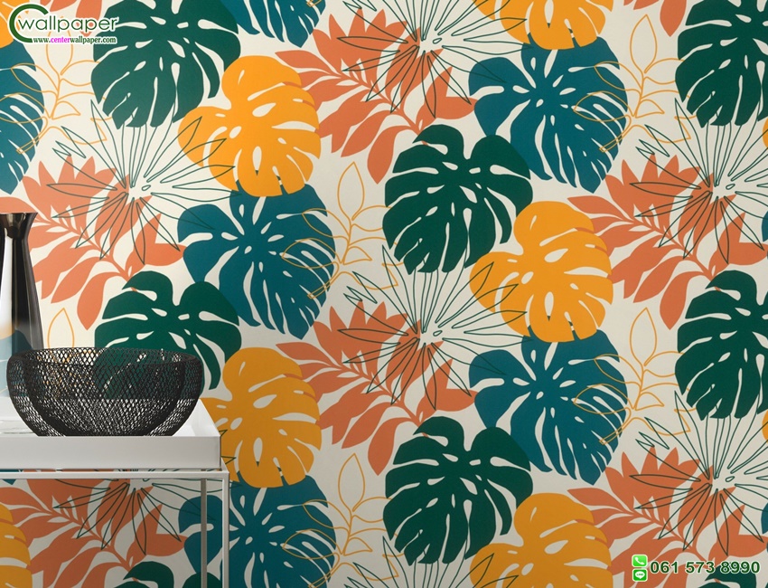 วอลเปเปอร์ติดผนังลายใบไม้สีสันสดใส Tropical wallpaper
