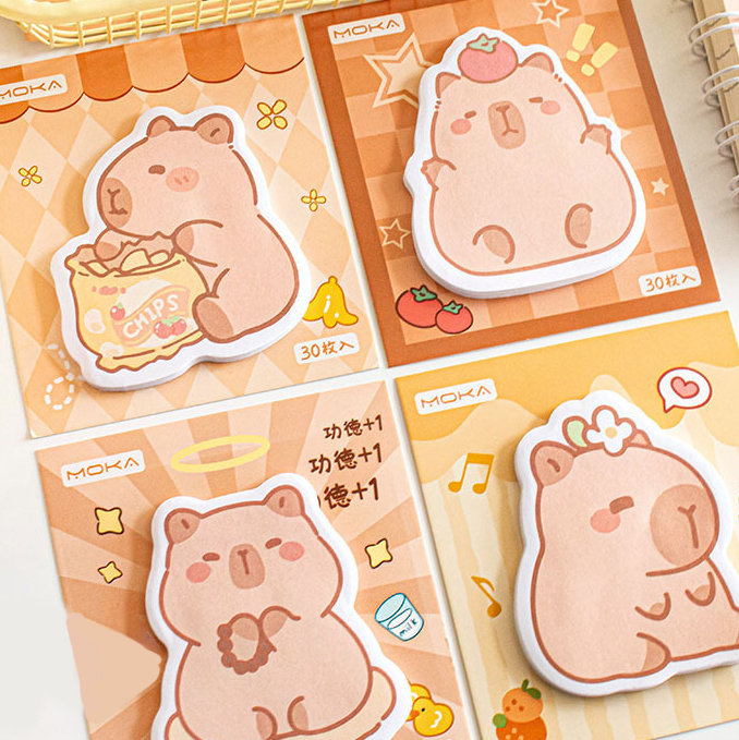 🌈🐻กระดาษโน๊ตกาวในตัว🌿Sticky Note ลายคาปิบารา 8.5x7.5/30แผ่น สุ่มคละลาย✔️พร้อมส่งในไทย กระดาษโน๊ต