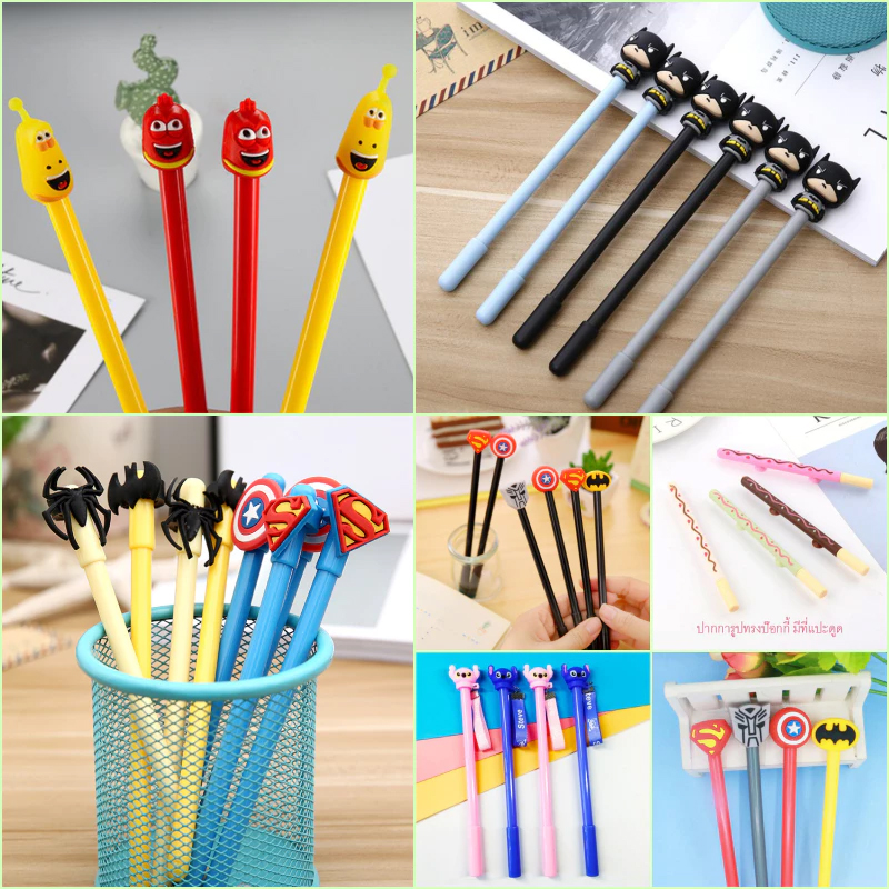 🔥ถูกที่สุด การันตี🔥ปากกาเจลหัวการ์ตูนน่ารัก ชุดยอดฮิต เจลสีน้ำเงิน/ดำ(🎲สุ่มลาย)เครื่องเขียน ราคาส่ง