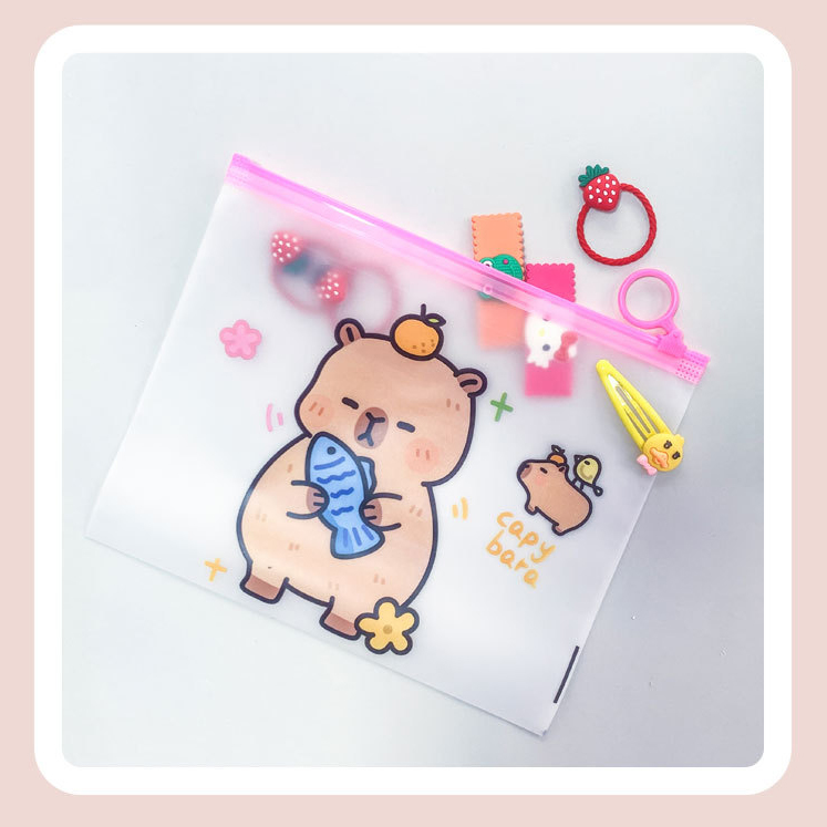 ⭐🐾ซองซิปพลาสติกA5🌈capybara style 21x17cm📌เลือกลาย✔️สินค้าพร้อมส่งในไทย ซองซิปล็อค กระเป๋าซิปล็อค