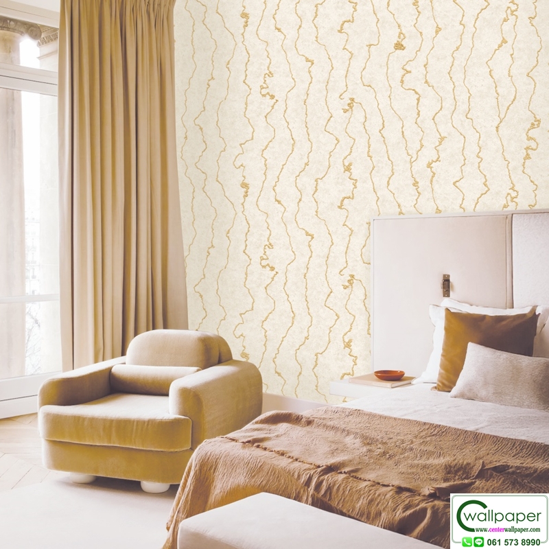 วอลเปเปอร์ลายหินอ่อนสีทอง พื้นสีขาวครีม No.88672-1
