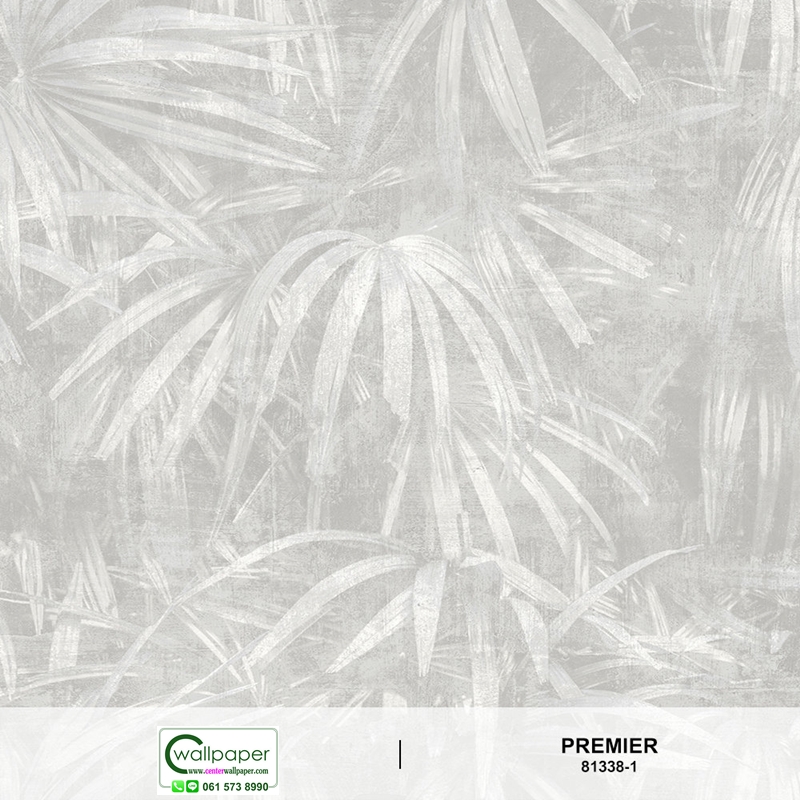 วอลเปเปอร์ลายใบไม้สีเทา No.81338-1