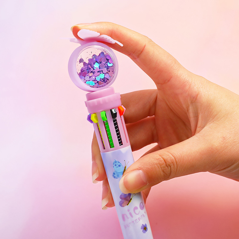 🌈ปากกาลูกลื่น 10สี🌈กลิตเตอร์ หัวผีเสื้อ📌คละสี ด้ามละ 11 บาท Ohwowshop✅พร้อมส่ง ปากกา เครื่องเขียน