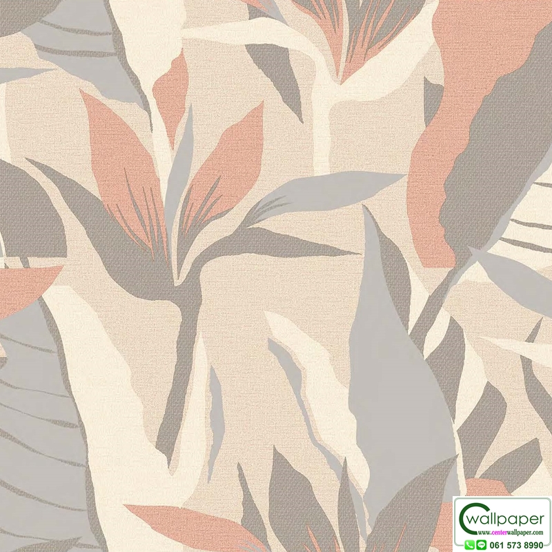 วอลเปเปอร์ลายใบไม้ สีเทาโอรส No.88674-2
