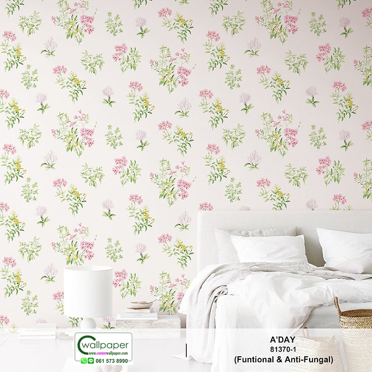 วอลเปเปอร์ลายดอกไม้สีชมพู พื้นสีชมพูอ่อน No.81370-1