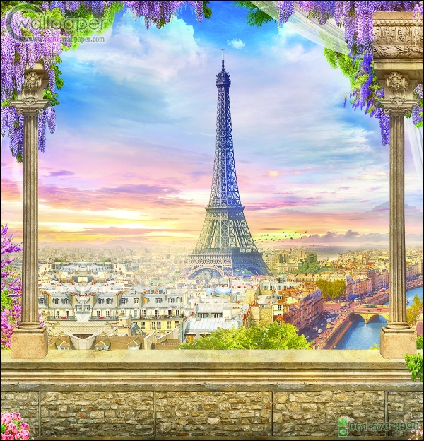ภาพวิวสำเร็จรูป ภาพวาด ระเบียงมองเห็นหอไอเฟล