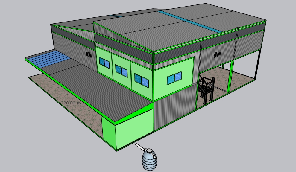 แบบก่อสร้างโกดังเก็บไม้ ออฟฟิศ และบ้านพักคนงานขนาดHW-H (23 x 18 x 7.9)